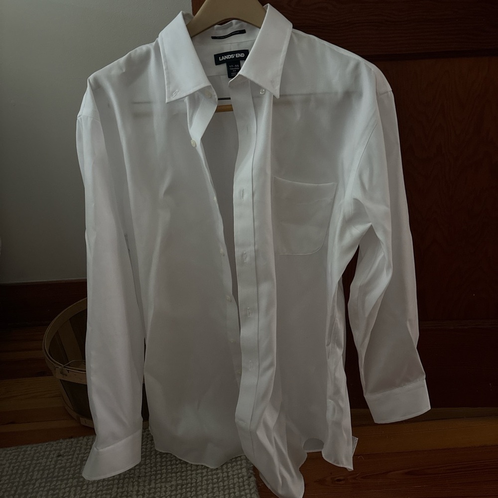 Lands' End White Dress Shirt Classic Formal Style